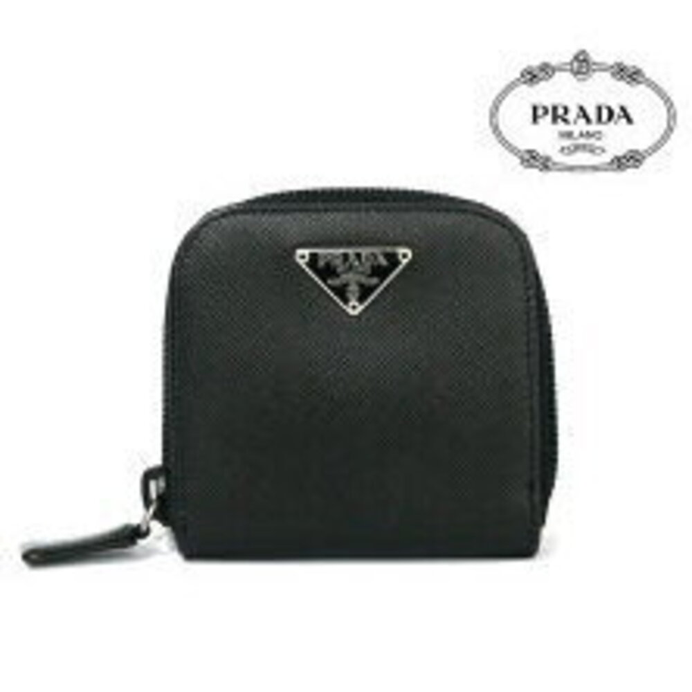 Prada Coin Wallet Case Triangular Plate Black Rou… - image 1